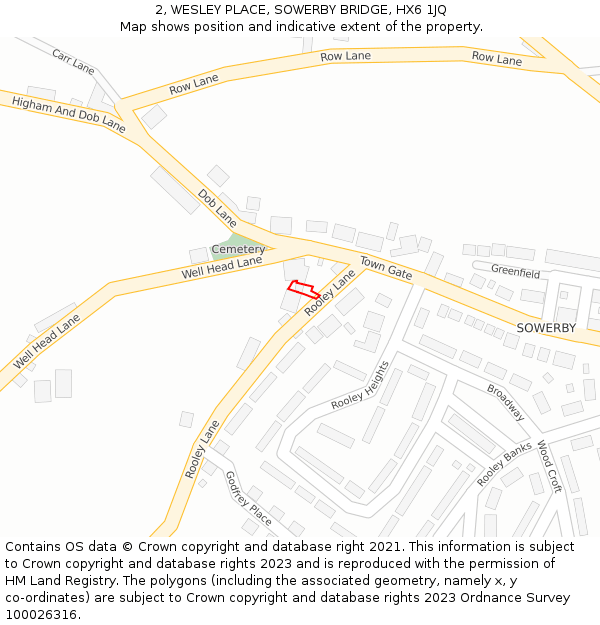 2, WESLEY PLACE, SOWERBY BRIDGE, HX6 1JQ: Location map and indicative extent of plot