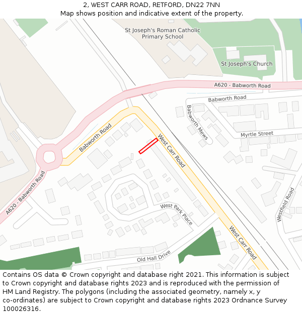 2, WEST CARR ROAD, RETFORD, DN22 7NN: Location map and indicative extent of plot