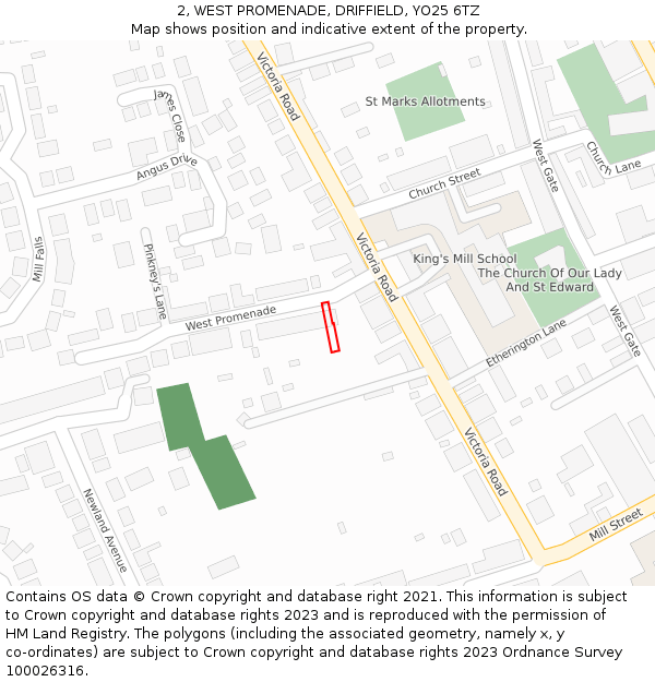 2, WEST PROMENADE, DRIFFIELD, YO25 6TZ: Location map and indicative extent of plot