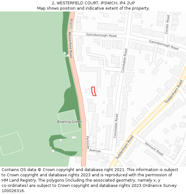 2, WESTERFIELD COURT, IPSWICH, IP4 2UP: Location map and indicative extent of plot