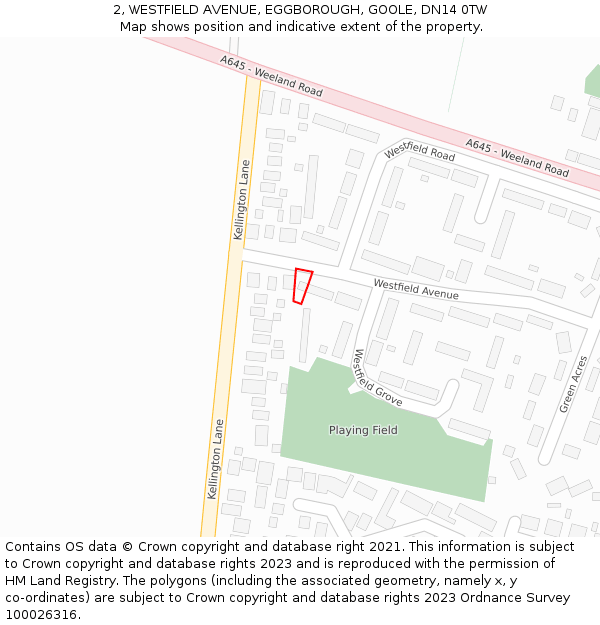 2, WESTFIELD AVENUE, EGGBOROUGH, GOOLE, DN14 0TW: Location map and indicative extent of plot