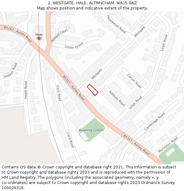 2, WESTGATE, HALE, ALTRINCHAM, WA15 9AZ: Location map and indicative extent of plot