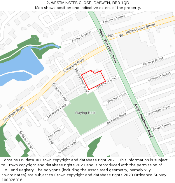 2, WESTMINSTER CLOSE, DARWEN, BB3 1QD: Location map and indicative extent of plot