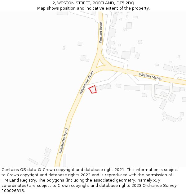 2, WESTON STREET, PORTLAND, DT5 2DQ: Location map and indicative extent of plot