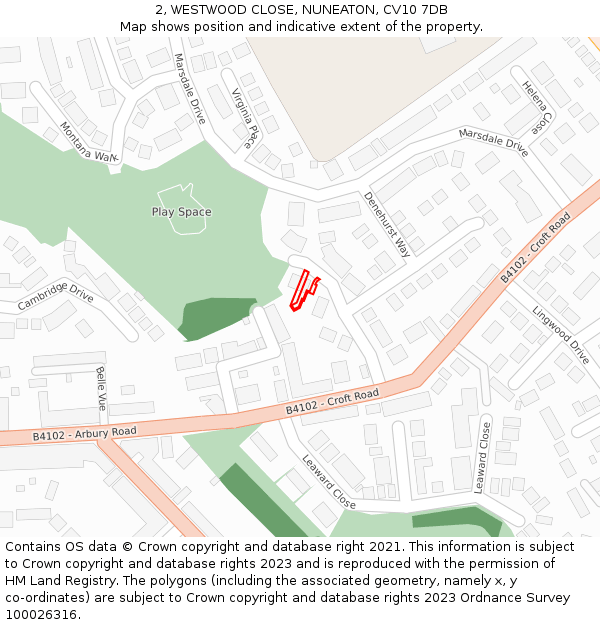 2, WESTWOOD CLOSE, NUNEATON, CV10 7DB: Location map and indicative extent of plot