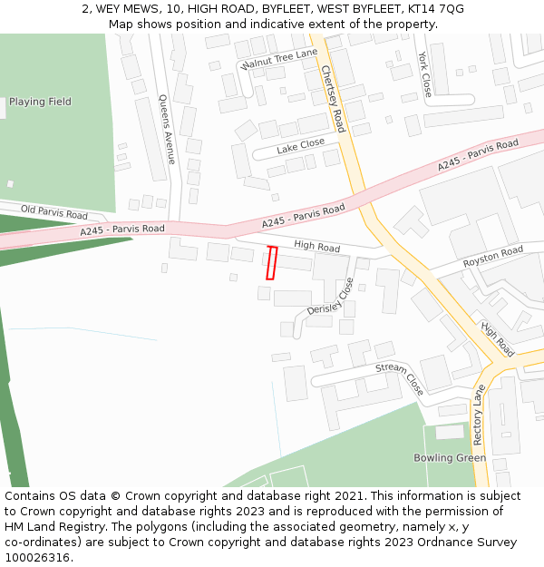 2, WEY MEWS, 10, HIGH ROAD, BYFLEET, WEST BYFLEET, KT14 7QG: Location map and indicative extent of plot