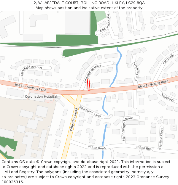 2, WHARFEDALE COURT, BOLLING ROAD, ILKLEY, LS29 8QA: Location map and indicative extent of plot