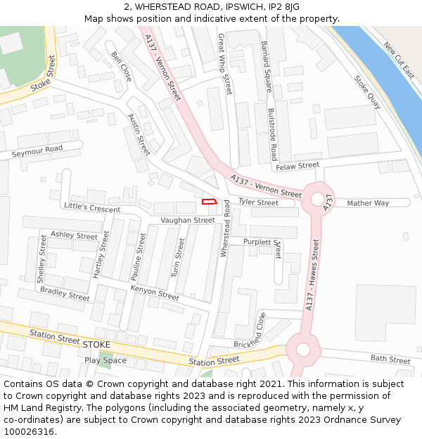 2, WHERSTEAD ROAD, IPSWICH, IP2 8JG: Location map and indicative extent of plot