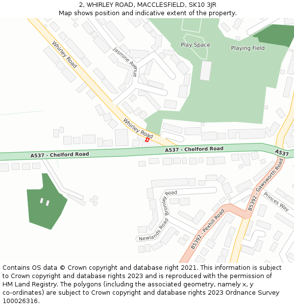 2, WHIRLEY ROAD, MACCLESFIELD, SK10 3JR: Location map and indicative extent of plot