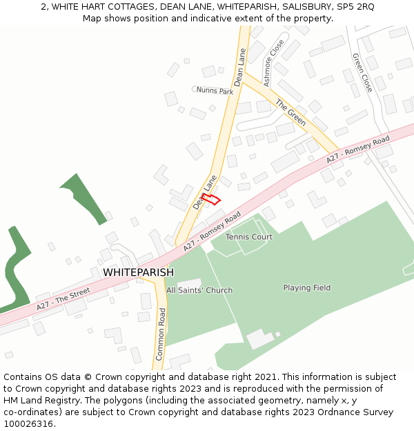 2, WHITE HART COTTAGES, DEAN LANE, WHITEPARISH, SALISBURY, SP5 2RQ: Location map and indicative extent of plot