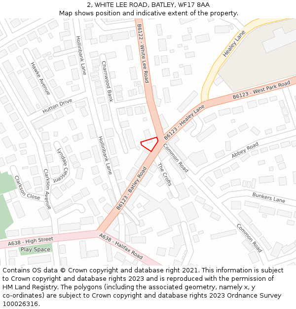2, WHITE LEE ROAD, BATLEY, WF17 8AA: Location map and indicative extent of plot