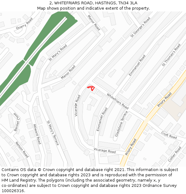 2, WHITEFRIARS ROAD, HASTINGS, TN34 3LA: Location map and indicative extent of plot