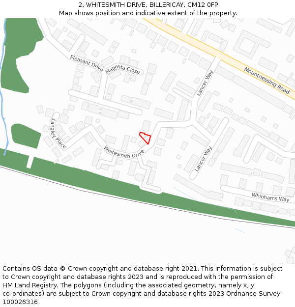 2, WHITESMITH DRIVE, BILLERICAY, CM12 0FP: Location map and indicative extent of plot
