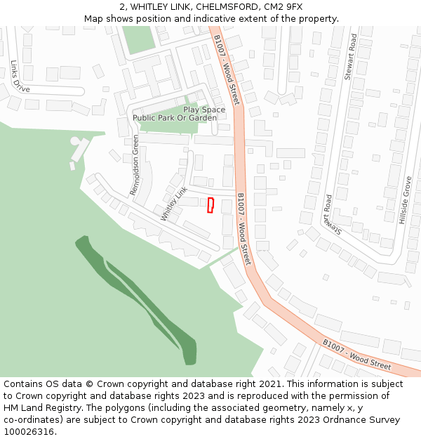2, WHITLEY LINK, CHELMSFORD, CM2 9FX: Location map and indicative extent of plot