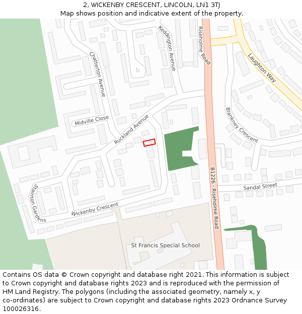2, WICKENBY CRESCENT, LINCOLN, LN1 3TJ: Location map and indicative extent of plot