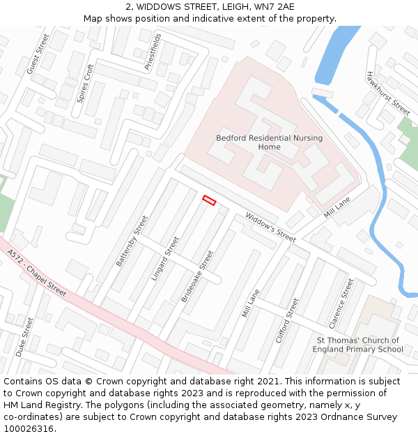 2, WIDDOWS STREET, LEIGH, WN7 2AE: Location map and indicative extent of plot