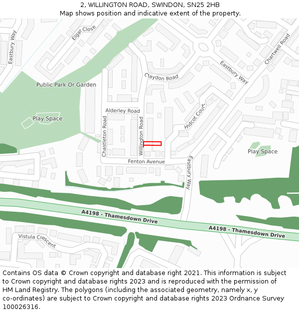 2, WILLINGTON ROAD, SWINDON, SN25 2HB: Location map and indicative extent of plot