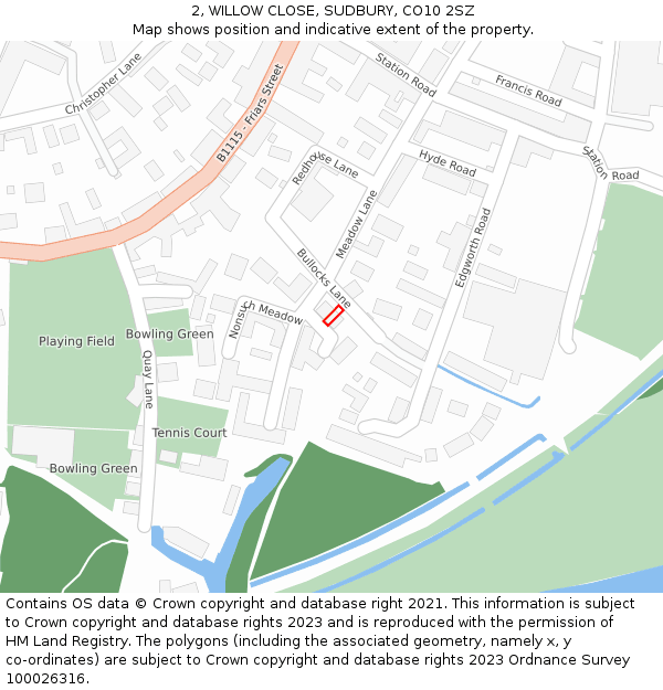 2, WILLOW CLOSE, SUDBURY, CO10 2SZ: Location map and indicative extent of plot