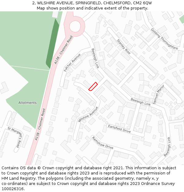 2, WILSHIRE AVENUE, SPRINGFIELD, CHELMSFORD, CM2 6QW: Location map and indicative extent of plot