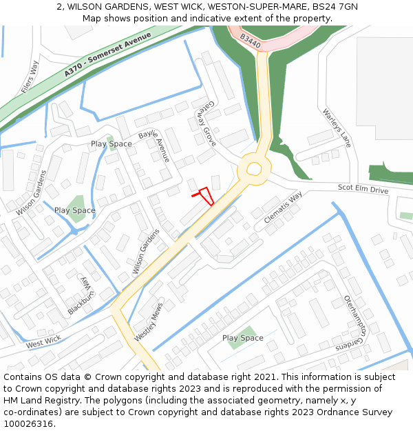 2, WILSON GARDENS, WEST WICK, WESTON-SUPER-MARE, BS24 7GN: Location map and indicative extent of plot