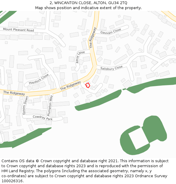 2, WINCANTON CLOSE, ALTON, GU34 2TQ: Location map and indicative extent of plot