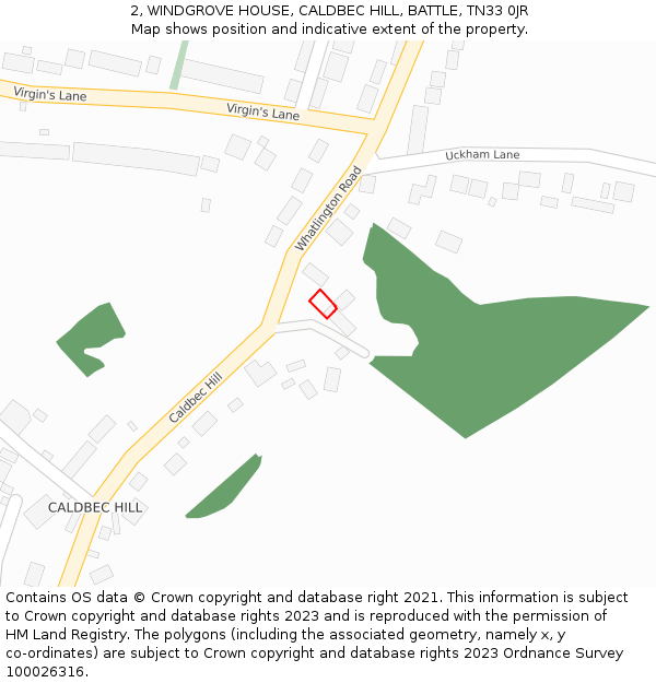 2, WINDGROVE HOUSE, CALDBEC HILL, BATTLE, TN33 0JR: Location map and indicative extent of plot