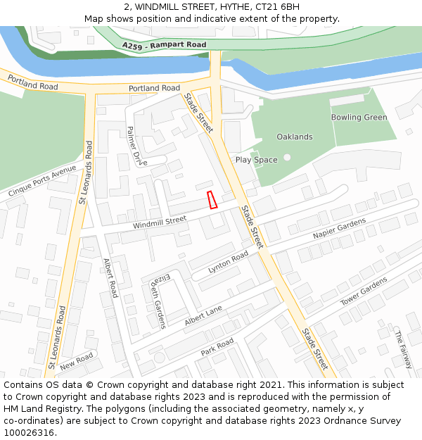 2, WINDMILL STREET, HYTHE, CT21 6BH: Location map and indicative extent of plot