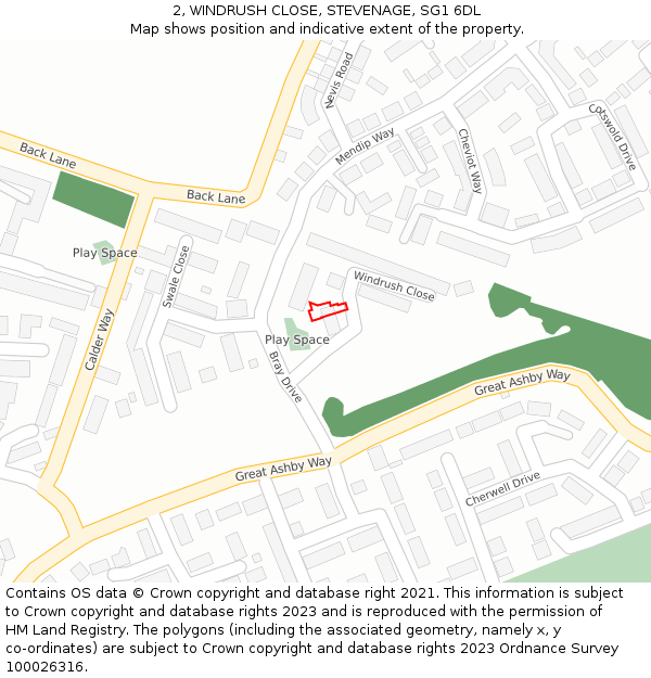 2, WINDRUSH CLOSE, STEVENAGE, SG1 6DL: Location map and indicative extent of plot