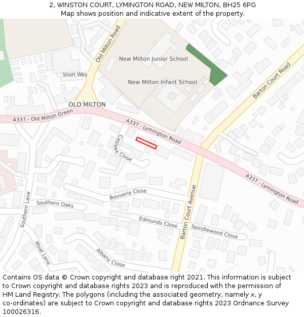 2, WINSTON COURT, LYMINGTON ROAD, NEW MILTON, BH25 6PG: Location map and indicative extent of plot