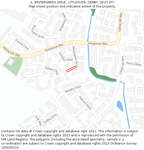 2, WINTERGREEN DRIVE, LITTLEOVER, DERBY, DE23 3TY: Location map and indicative extent of plot