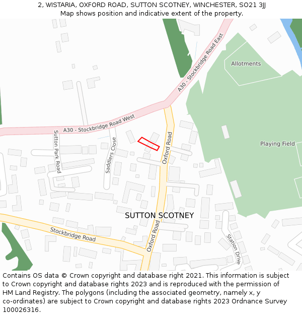 2, WISTARIA, OXFORD ROAD, SUTTON SCOTNEY, WINCHESTER, SO21 3JJ: Location map and indicative extent of plot