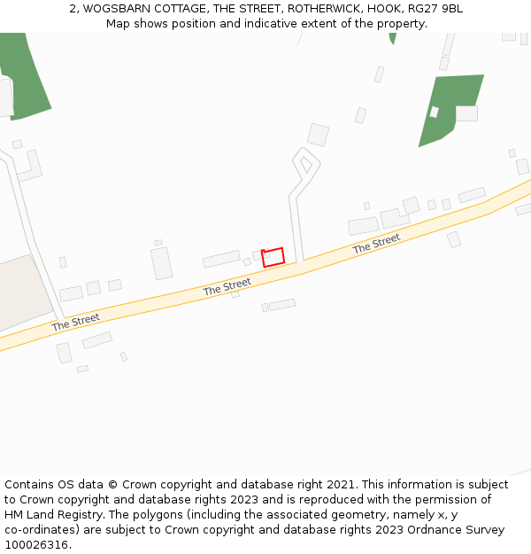 2, WOGSBARN COTTAGE, THE STREET, ROTHERWICK, HOOK, RG27 9BL: Location map and indicative extent of plot