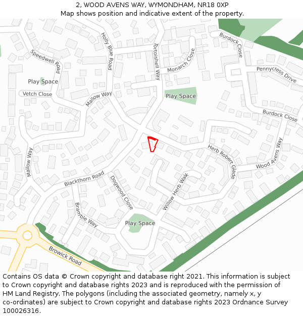 2, WOOD AVENS WAY, WYMONDHAM, NR18 0XP: Location map and indicative extent of plot