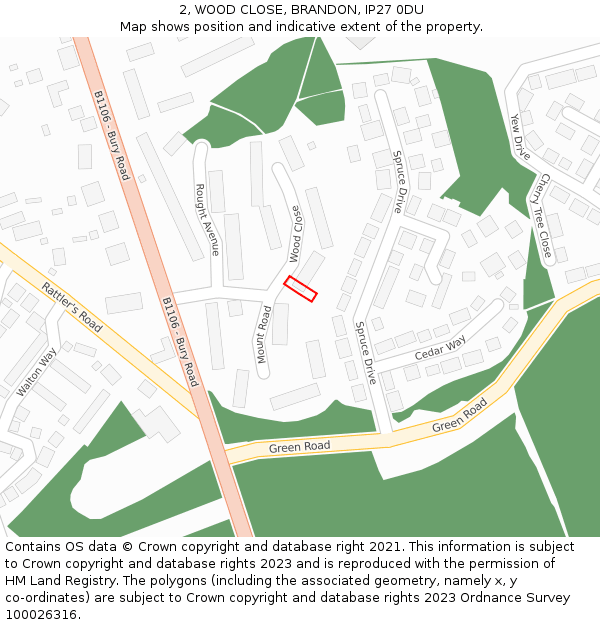 2, WOOD CLOSE, BRANDON, IP27 0DU: Location map and indicative extent of plot
