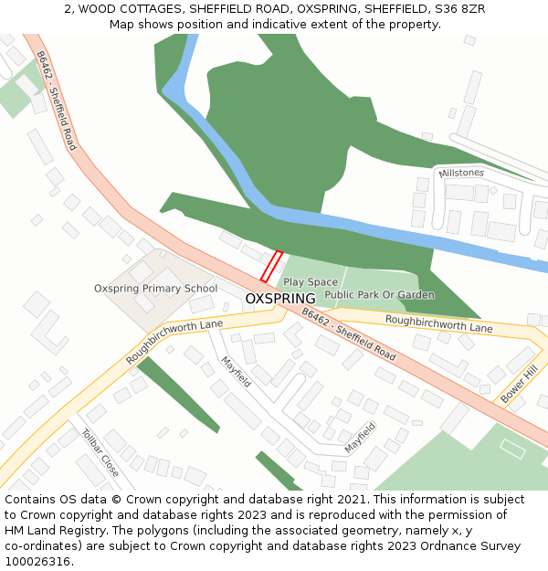 2, WOOD COTTAGES, SHEFFIELD ROAD, OXSPRING, SHEFFIELD, S36 8ZR: Location map and indicative extent of plot
