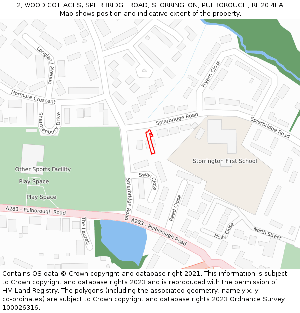 2, WOOD COTTAGES, SPIERBRIDGE ROAD, STORRINGTON, PULBOROUGH, RH20 4EA: Location map and indicative extent of plot