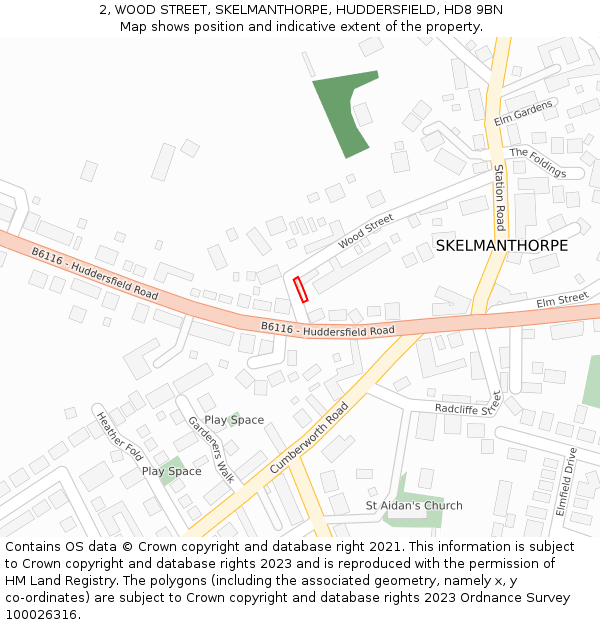 2, WOOD STREET, SKELMANTHORPE, HUDDERSFIELD, HD8 9BN: Location map and indicative extent of plot