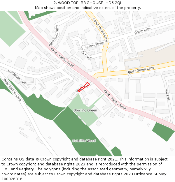 2, WOOD TOP, BRIGHOUSE, HD6 2QL: Location map and indicative extent of plot