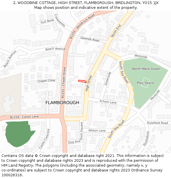 2, WOODBINE COTTAGE, HIGH STREET, FLAMBOROUGH, BRIDLINGTON, YO15 1JX: Location map and indicative extent of plot