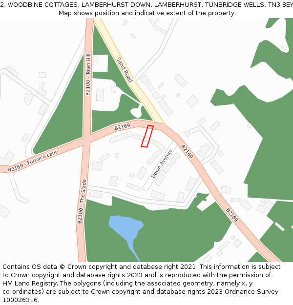 2, WOODBINE COTTAGES, LAMBERHURST DOWN, LAMBERHURST, TUNBRIDGE WELLS, TN3 8EY: Location map and indicative extent of plot