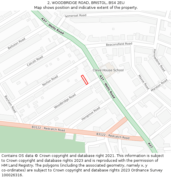 2, WOODBRIDGE ROAD, BRISTOL, BS4 2EU: Location map and indicative extent of plot