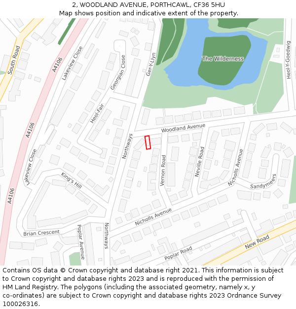 2, WOODLAND AVENUE, PORTHCAWL, CF36 5HU: Location map and indicative extent of plot