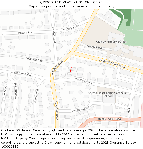 2, WOODLAND MEWS, PAIGNTON, TQ3 2ST: Location map and indicative extent of plot