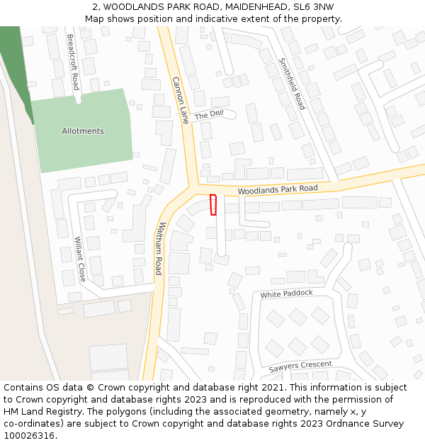 2, WOODLANDS PARK ROAD, MAIDENHEAD, SL6 3NW: Location map and indicative extent of plot