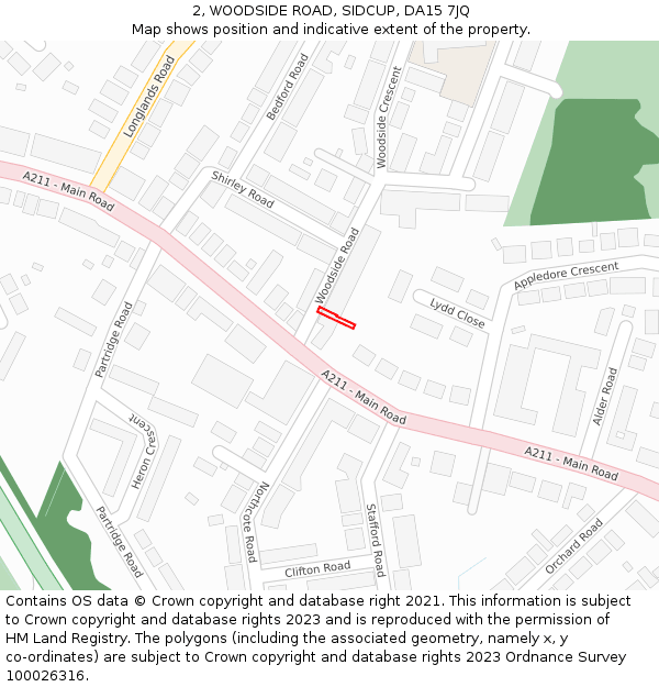 2, WOODSIDE ROAD, SIDCUP, DA15 7JQ: Location map and indicative extent of plot