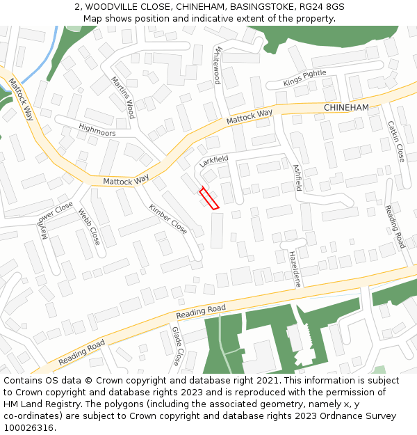 2, WOODVILLE CLOSE, CHINEHAM, BASINGSTOKE, RG24 8GS: Location map and indicative extent of plot