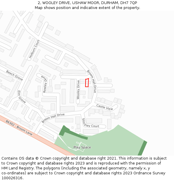 2, WOOLEY DRIVE, USHAW MOOR, DURHAM, DH7 7QP: Location map and indicative extent of plot