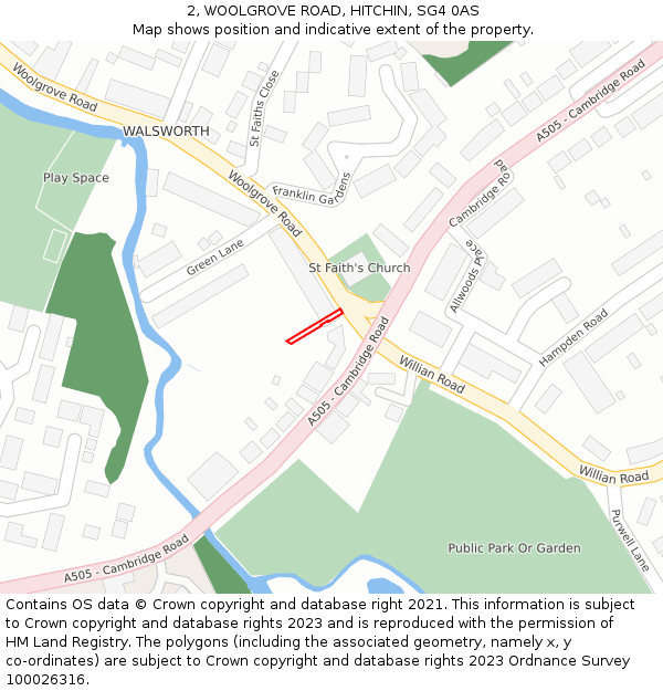 2, WOOLGROVE ROAD, HITCHIN, SG4 0AS: Location map and indicative extent of plot