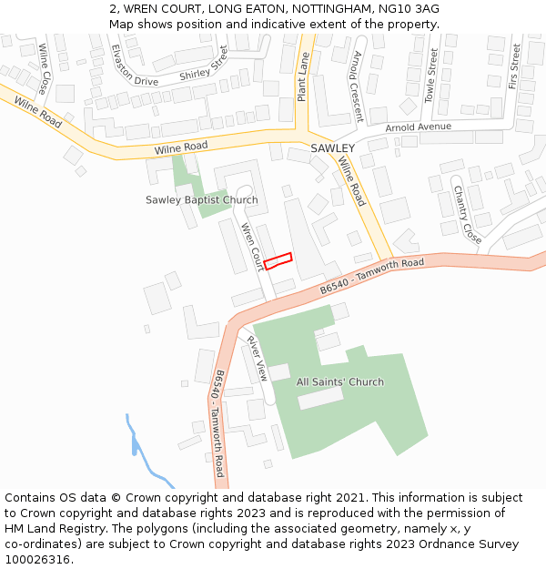 2, WREN COURT, LONG EATON, NOTTINGHAM, NG10 3AG: Location map and indicative extent of plot