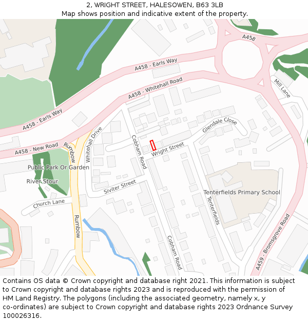 2, WRIGHT STREET, HALESOWEN, B63 3LB: Location map and indicative extent of plot